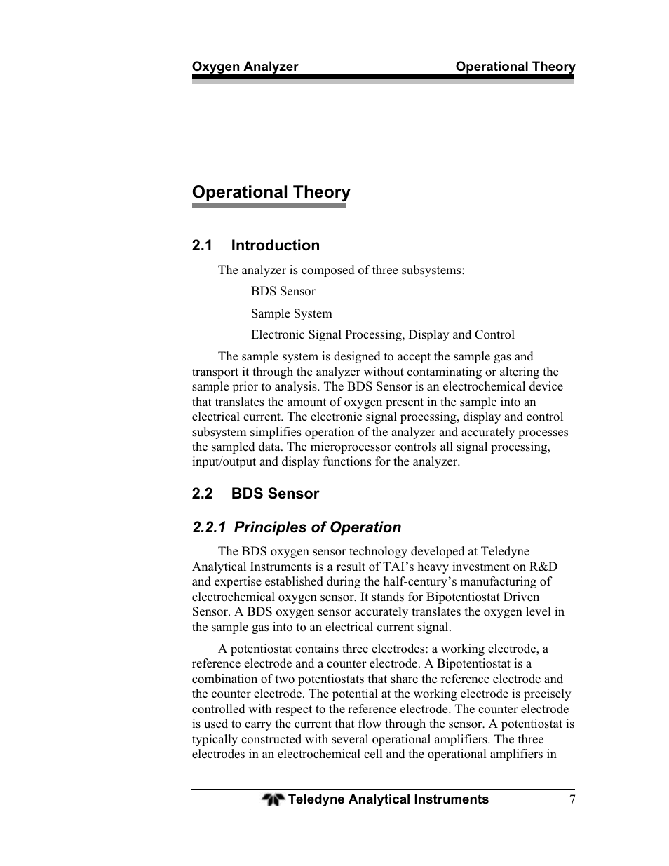 Operational theory | Teledyne BDS-3000 - Oxygen analyzer User Manual | Page 21 / 100