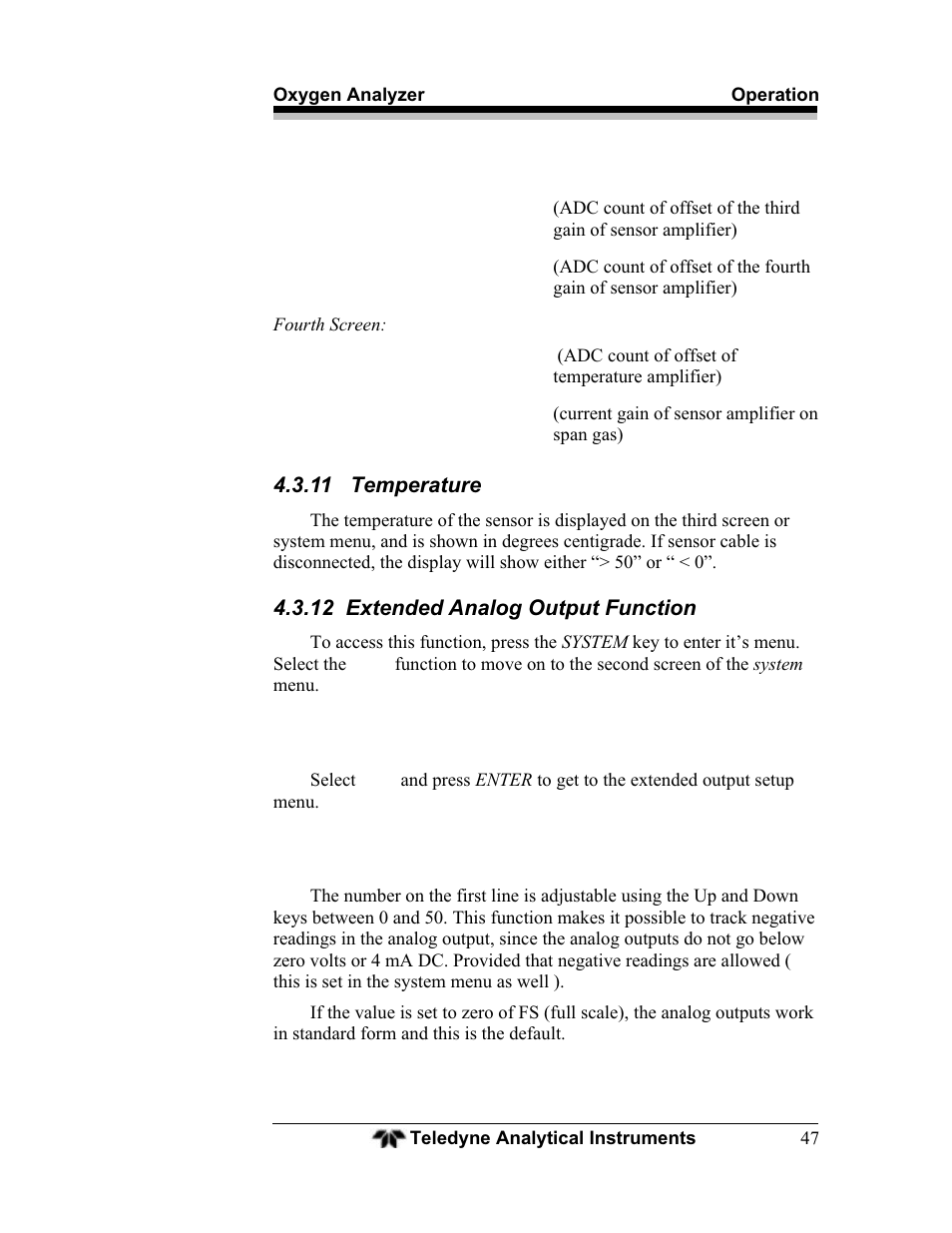 11 temperature, 12 extended analog output function | Teledyne BDS-3000 - Oxygen analyzer User Manual | Page 61 / 100