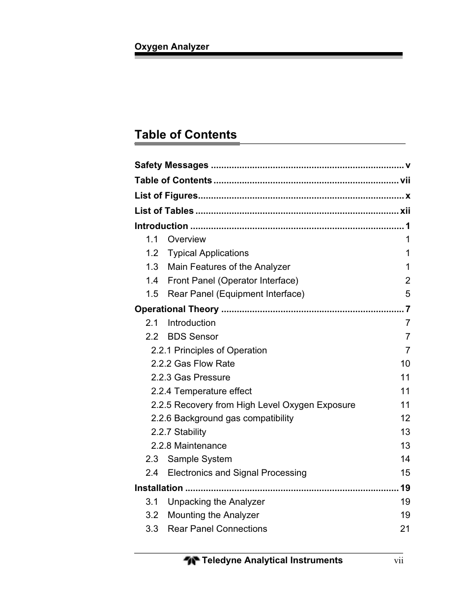 Teledyne BDS-3000 - Oxygen analyzer User Manual | Page 7 / 100