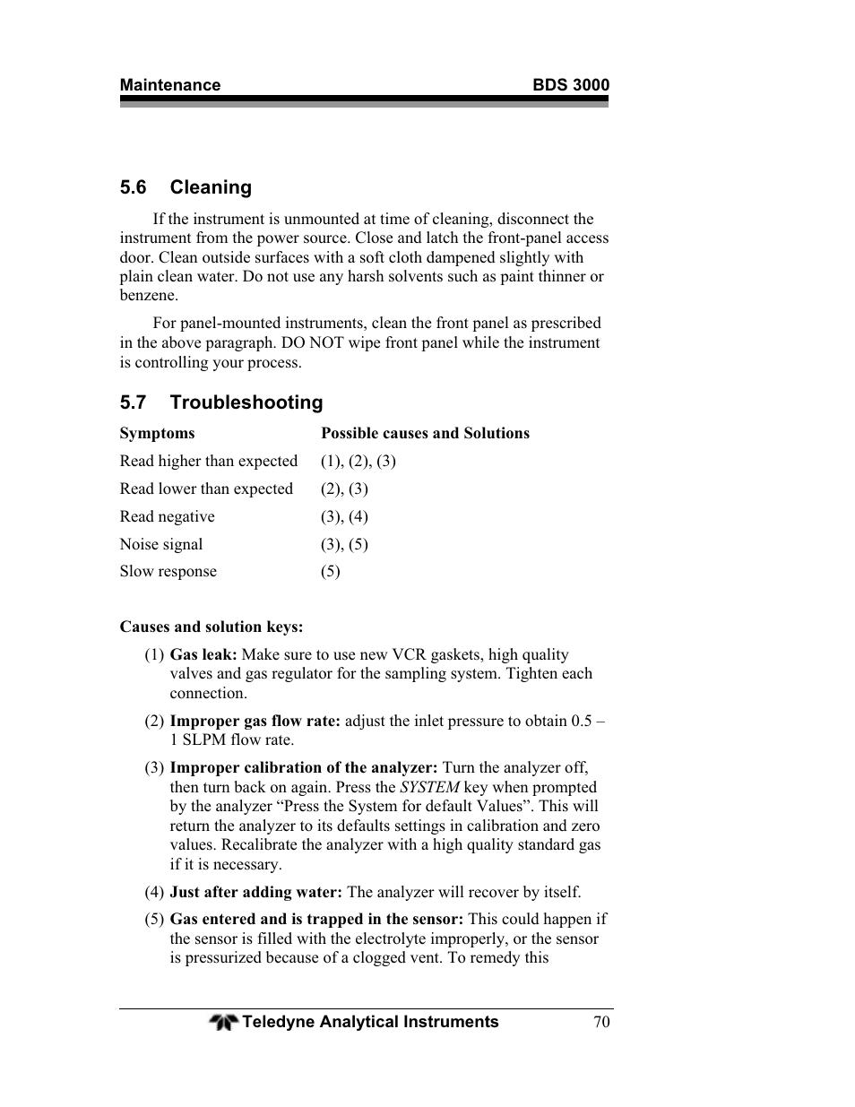 Teledyne BDS-3000 - Oxygen analyzer User Manual | Page 84 / 100