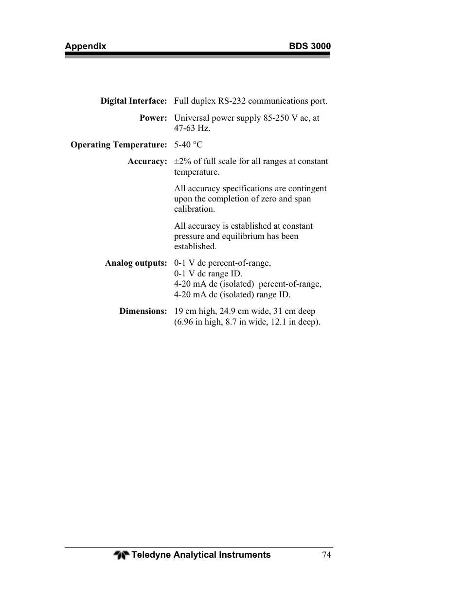 Teledyne BDS-3000 - Oxygen analyzer User Manual | Page 88 / 100