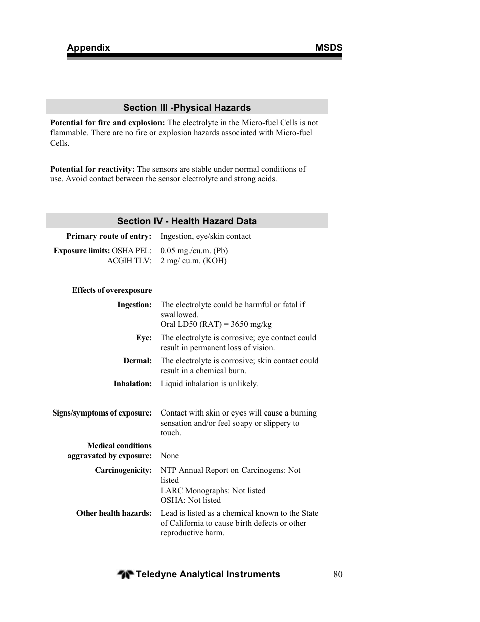 Teledyne BDS-3000 - Oxygen analyzer User Manual | Page 94 / 100