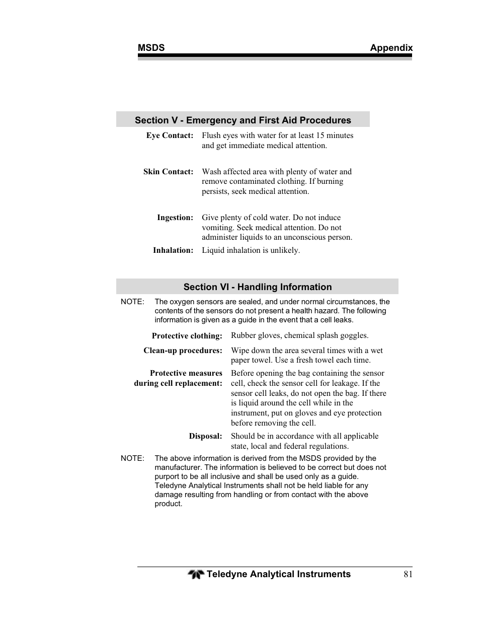 Teledyne BDS-3000 - Oxygen analyzer User Manual | Page 95 / 100