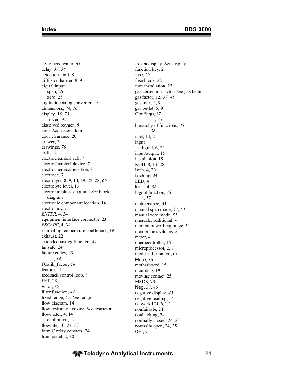 Teledyne BDS-3000 - Oxygen analyzer User Manual | Page 98 / 100