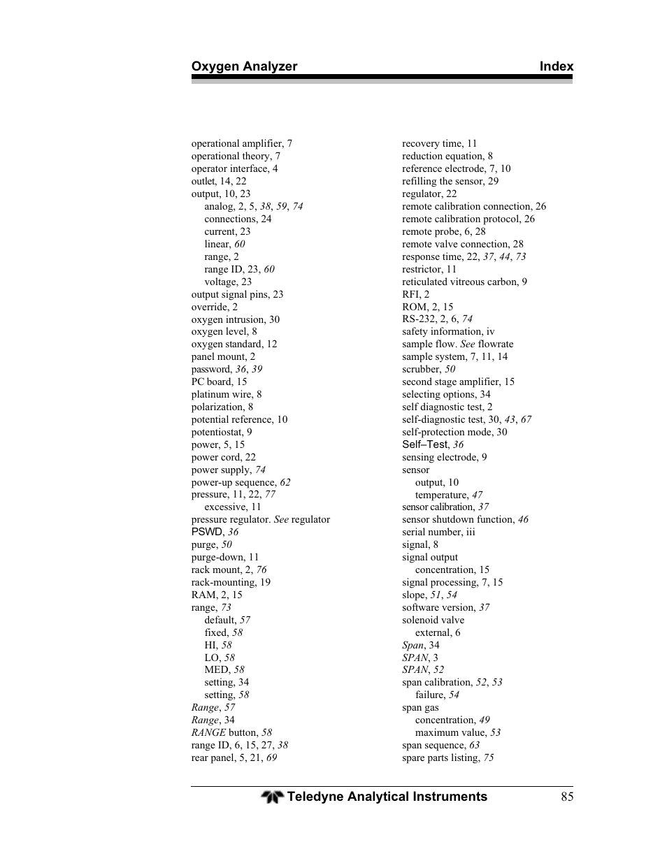 Teledyne BDS-3000 - Oxygen analyzer User Manual | Page 99 / 100