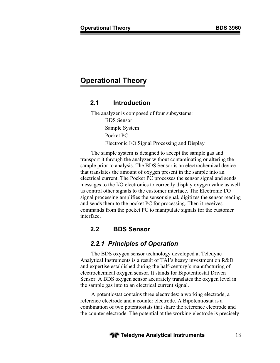 Operational theory | Teledyne BDS-3960 - Oxygen analyzer User Manual | Page 18 / 76