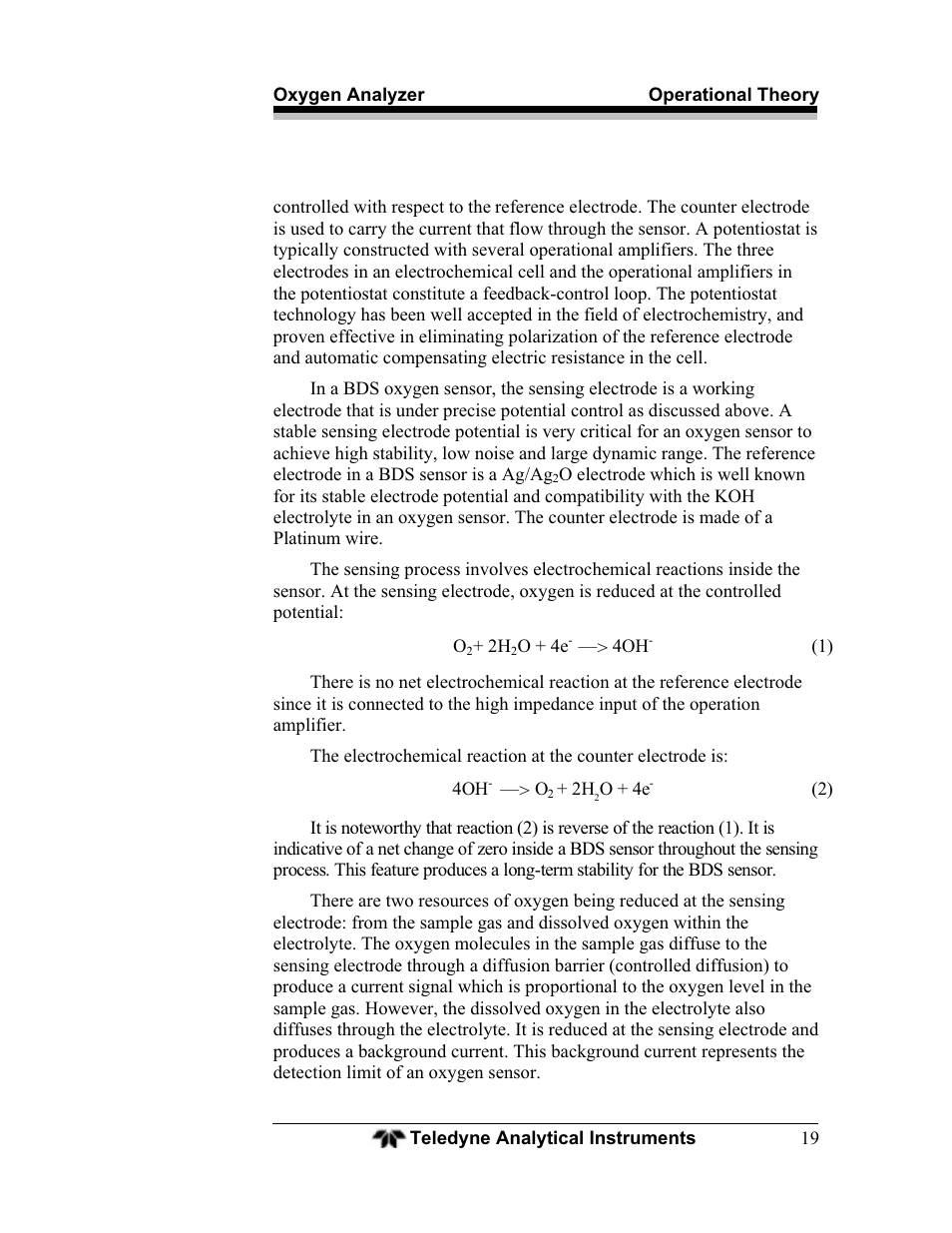 Teledyne BDS-3960 - Oxygen analyzer User Manual | Page 19 / 76