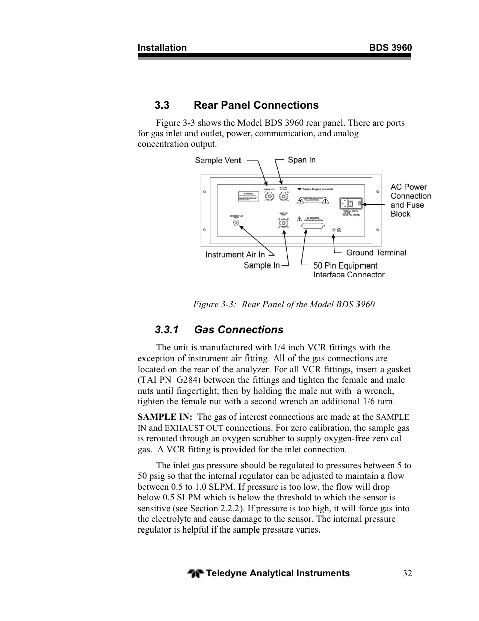 Teledyne BDS-3960 - Oxygen analyzer User Manual | Page 32 / 76