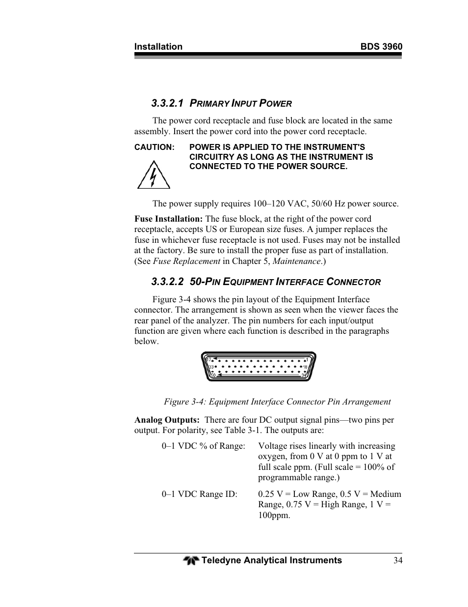 Teledyne BDS-3960 - Oxygen analyzer User Manual | Page 34 / 76