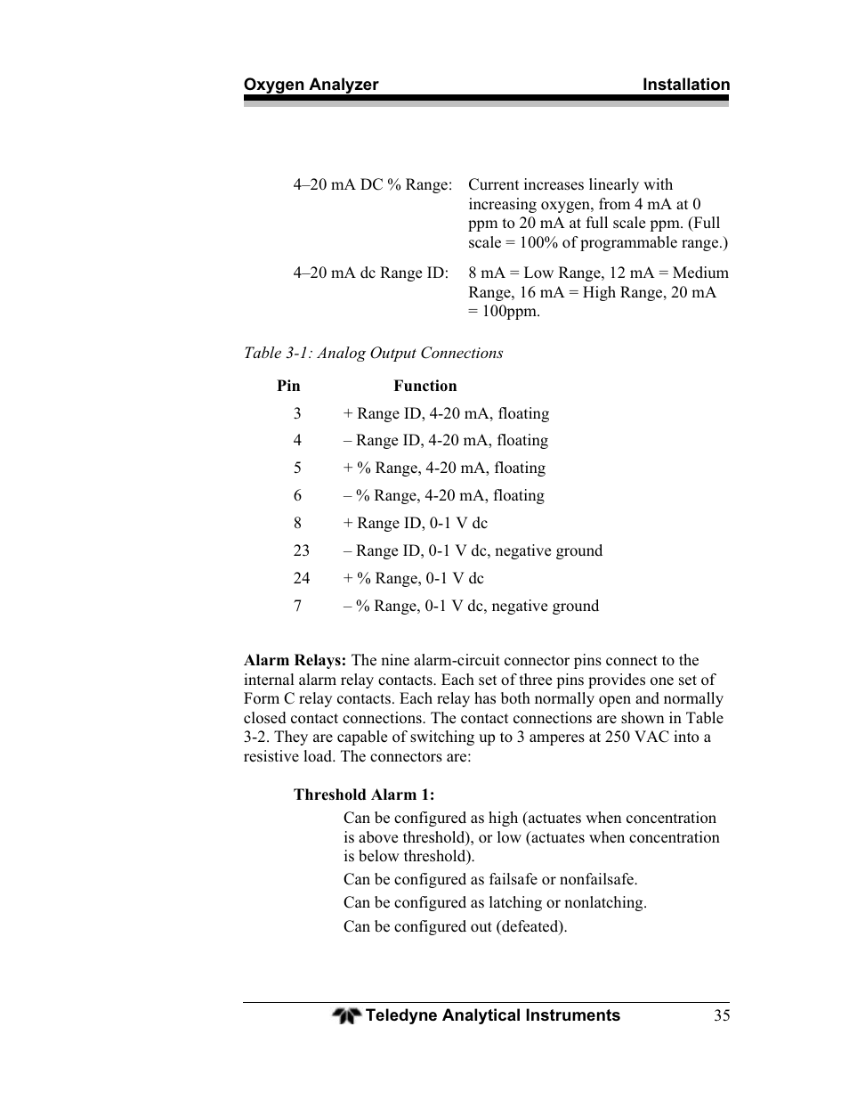 Teledyne BDS-3960 - Oxygen analyzer User Manual | Page 35 / 76