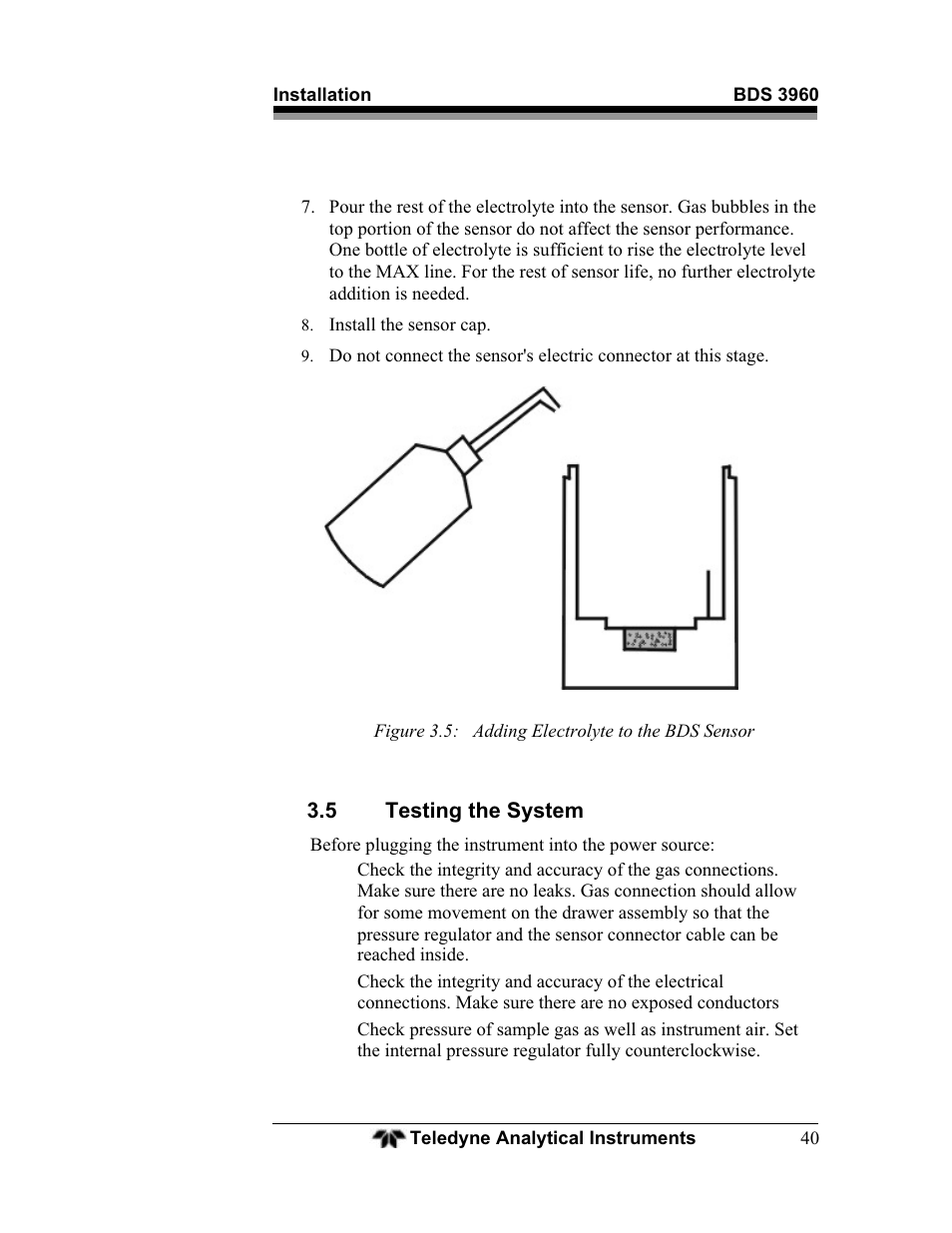 5 testing the system | Teledyne BDS-3960 - Oxygen analyzer User Manual | Page 40 / 76