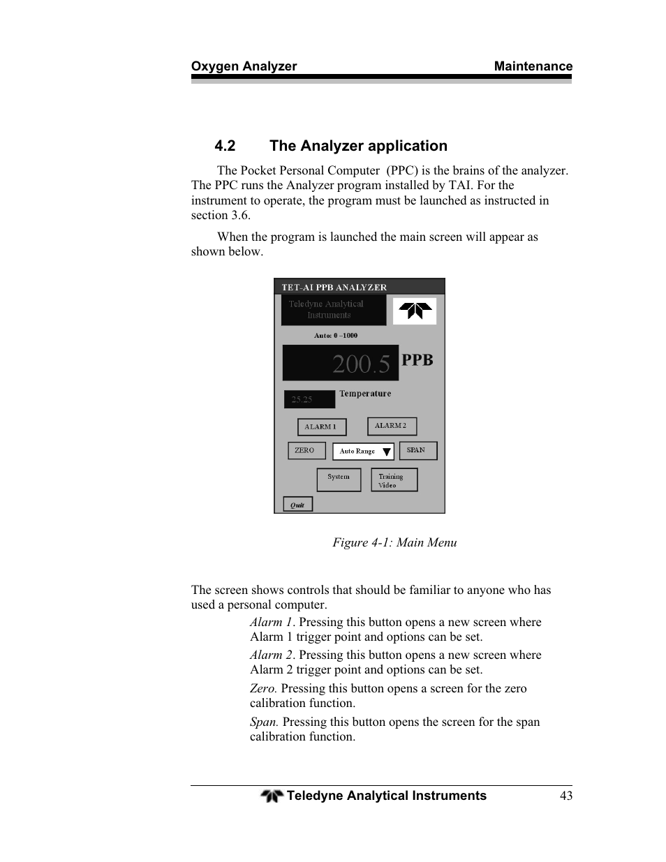 2 the analyzer application | Teledyne BDS-3960 - Oxygen analyzer User Manual | Page 43 / 76