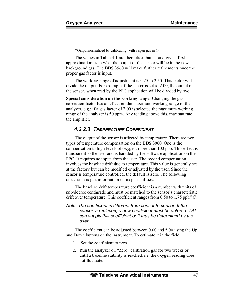 Teledyne BDS-3960 - Oxygen analyzer User Manual | Page 47 / 76