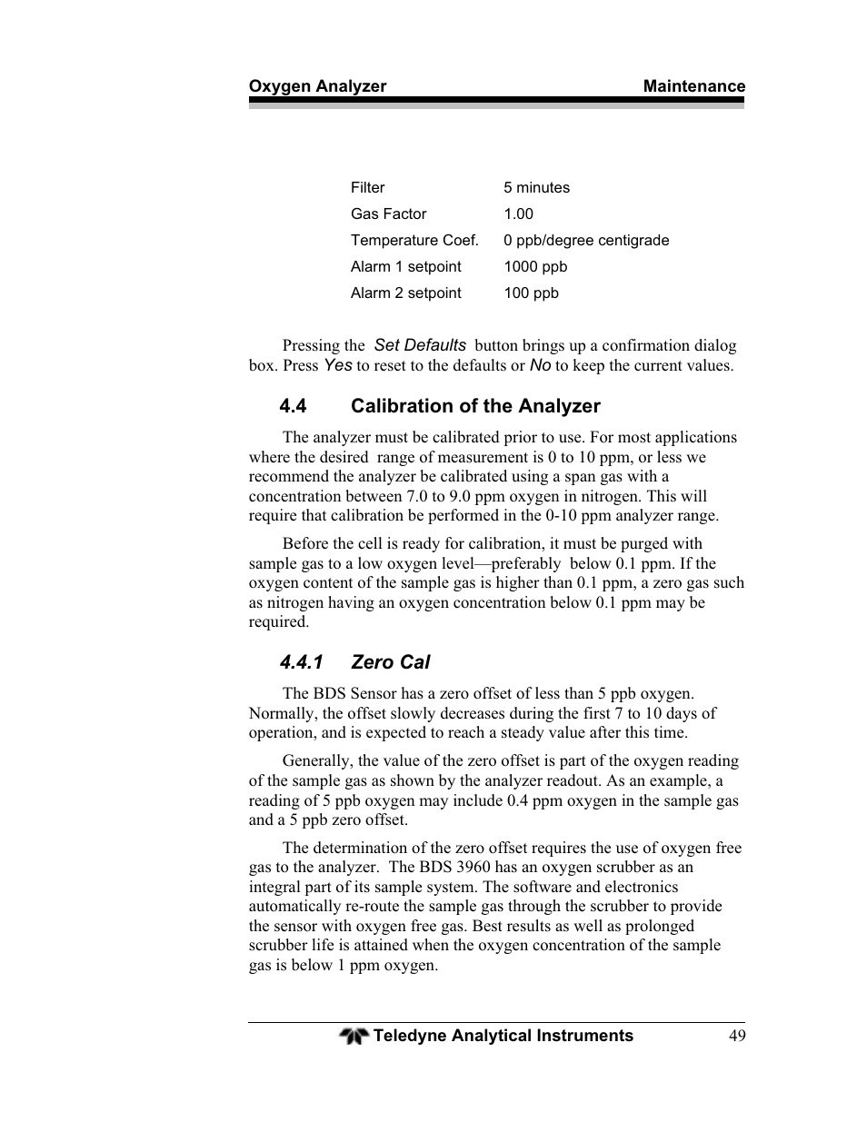 Teledyne BDS-3960 - Oxygen analyzer User Manual | Page 49 / 76