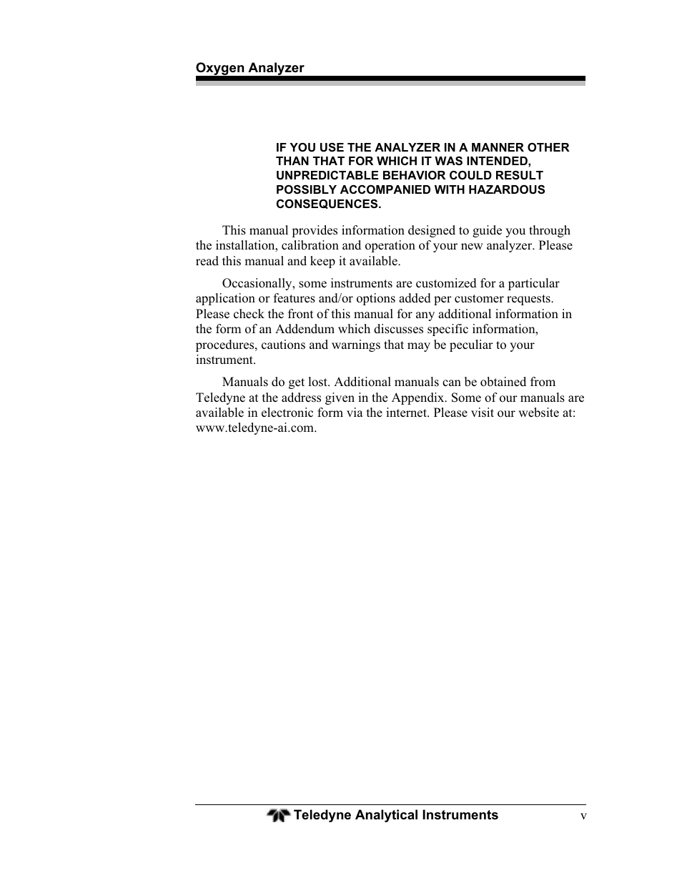 Teledyne BDS-3960 - Oxygen analyzer User Manual | Page 5 / 76