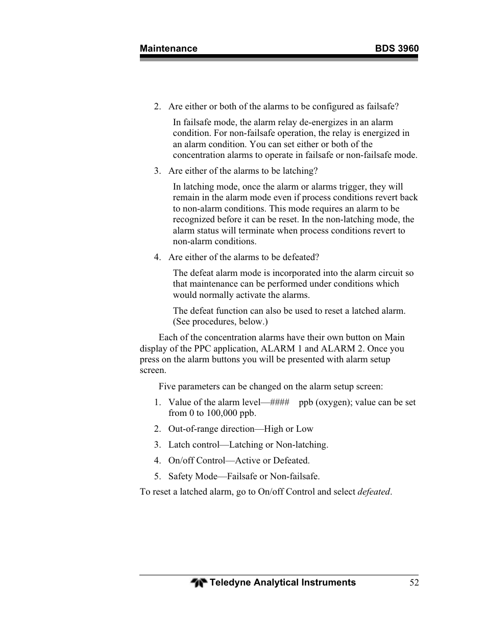 Teledyne BDS-3960 - Oxygen analyzer User Manual | Page 52 / 76