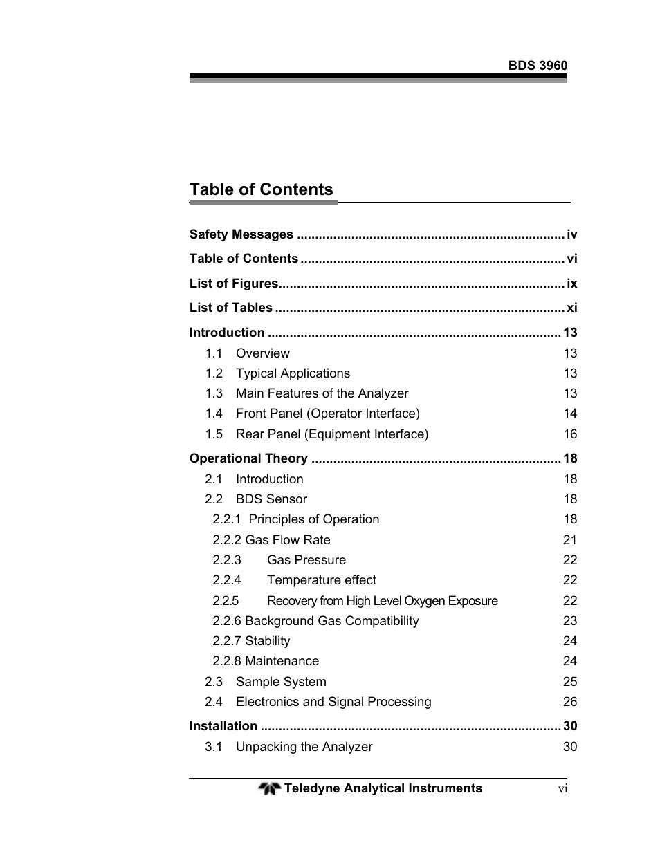 Teledyne BDS-3960 - Oxygen analyzer User Manual | Page 6 / 76