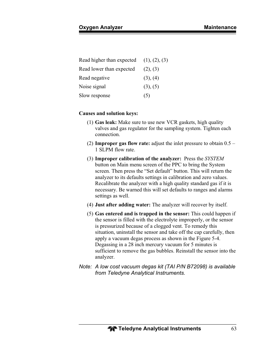 Teledyne BDS-3960 - Oxygen analyzer User Manual | Page 63 / 76