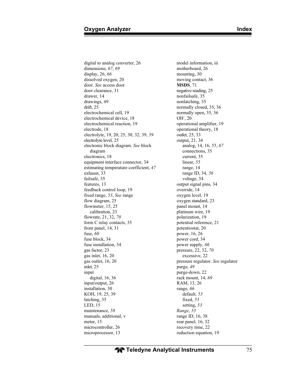 Teledyne BDS-3960 - Oxygen analyzer User Manual | Page 75 / 76