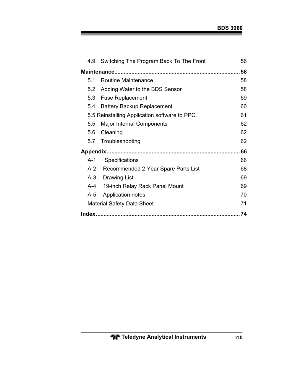 Teledyne BDS-3960 - Oxygen analyzer User Manual | Page 8 / 76
