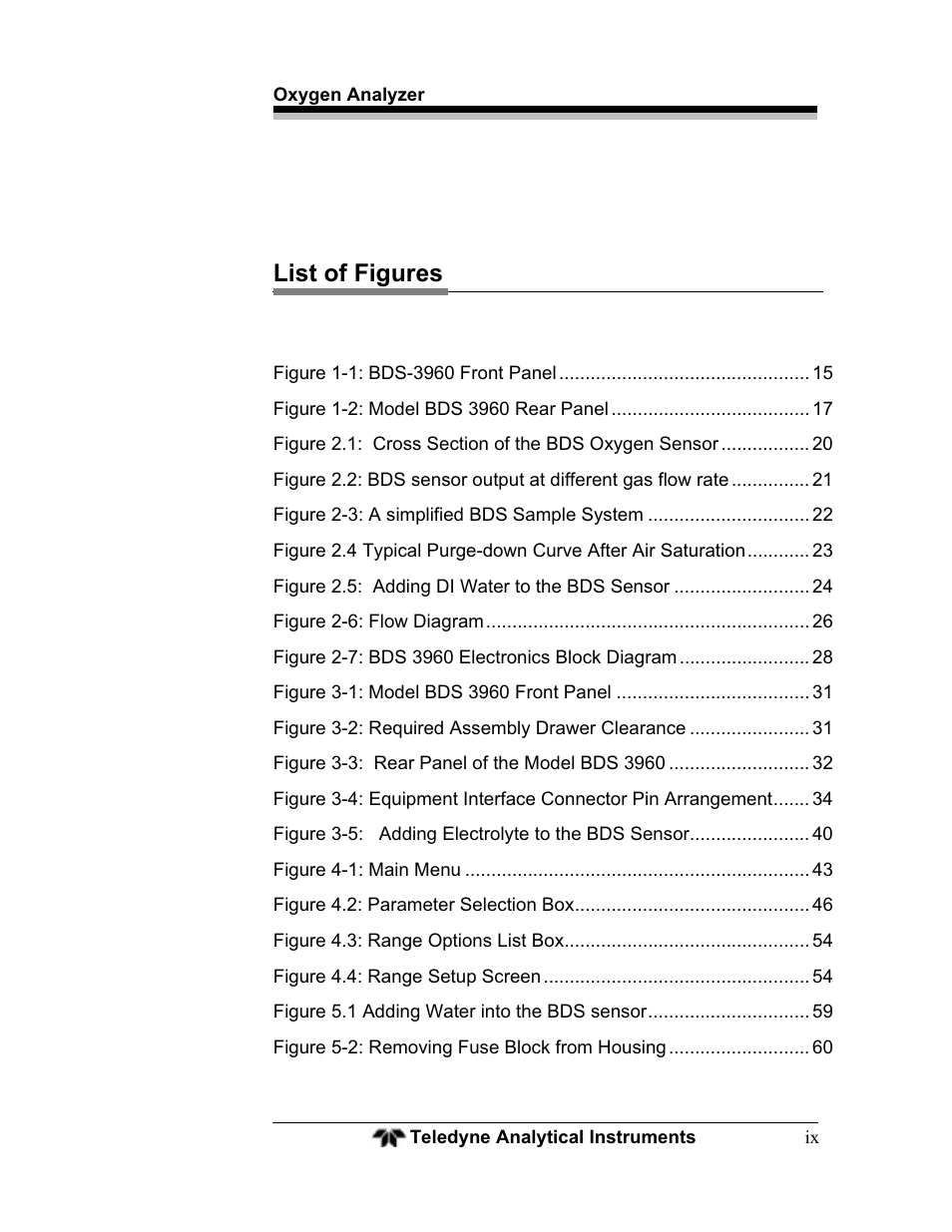 List of figures | Teledyne BDS-3960 - Oxygen analyzer User Manual | Page 9 / 76