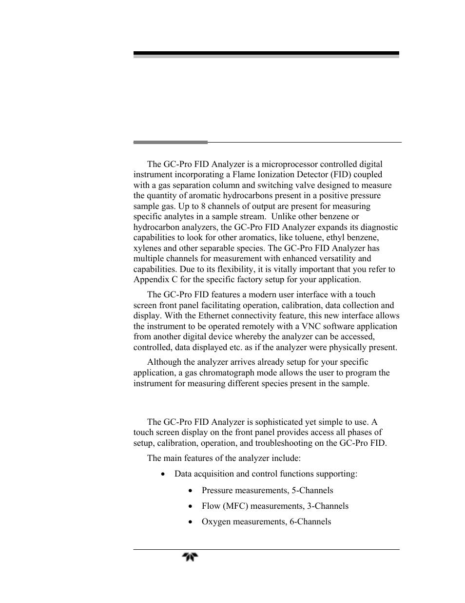 Introduction | Teledyne GC-Pro/FID - Gas Chromatograph User Manual | Page 15 / 121