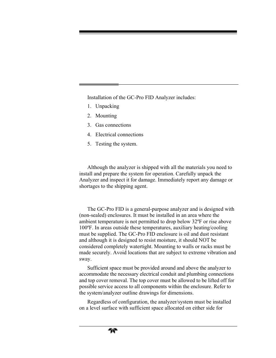 Installation | Teledyne GC-Pro/FID - Gas Chromatograph User Manual | Page 29 / 121