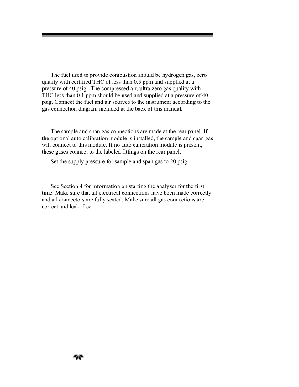 4 placing the system in operation | Teledyne GC-Pro/FID - Gas Chromatograph User Manual | Page 44 / 121