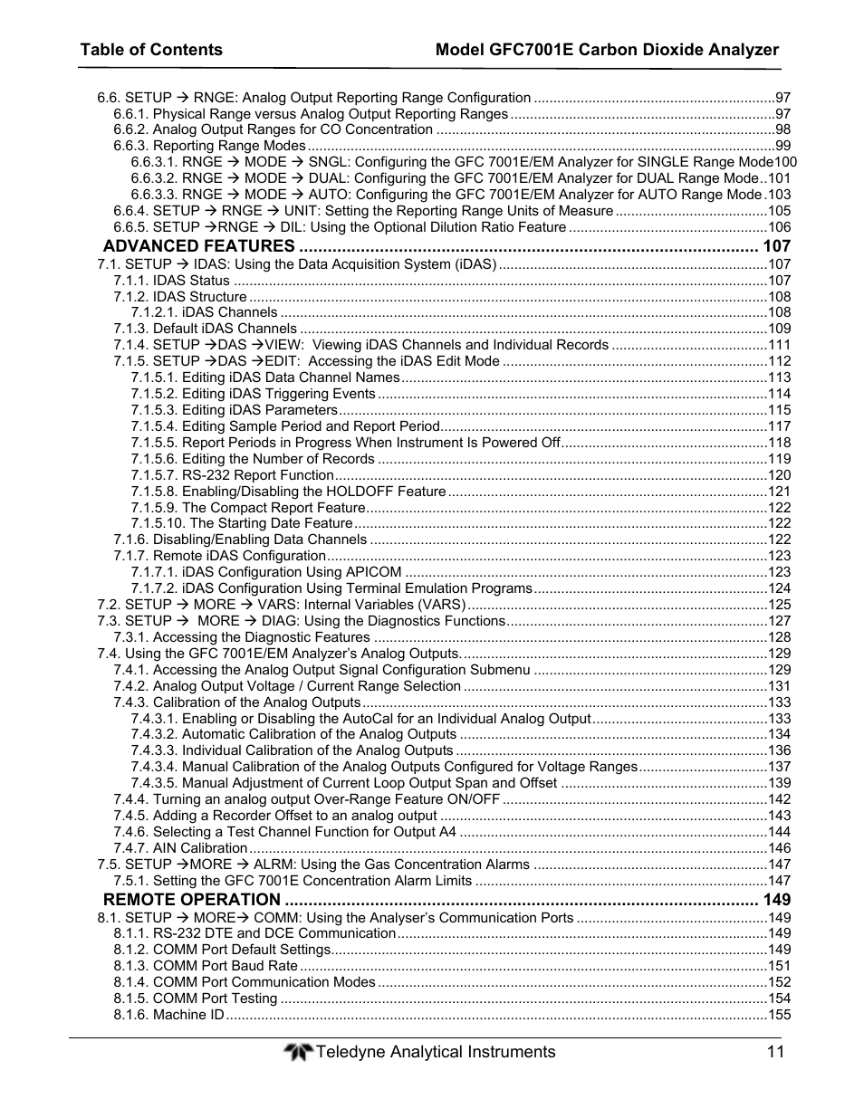 Teledyne GFC-7001E - Trace CO Analyzer User Manual | Page 11 / 321