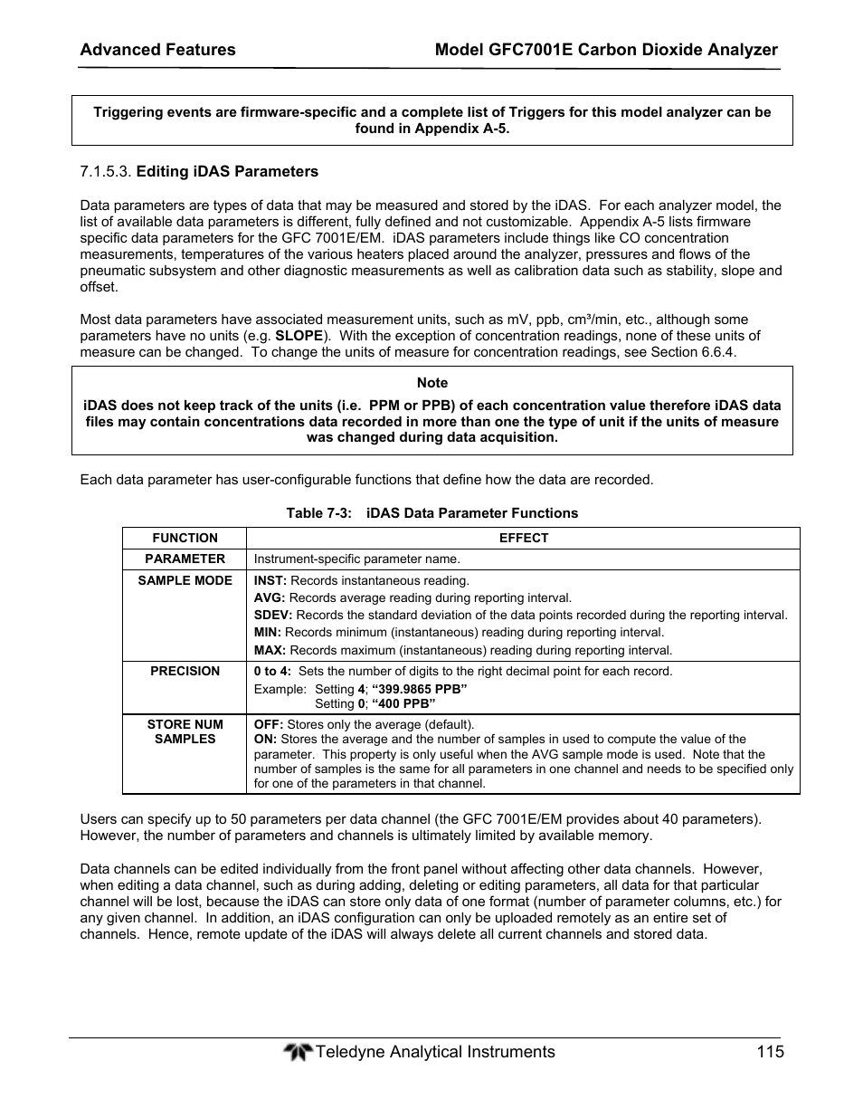 Teledyne GFC-7001E - Trace CO Analyzer User Manual | Page 115 / 321