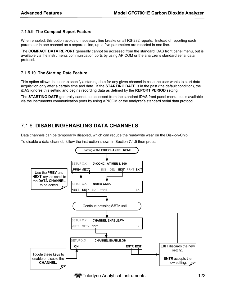 Disabling/enabling data channels | Teledyne GFC-7001E - Trace CO Analyzer User Manual | Page 122 / 321