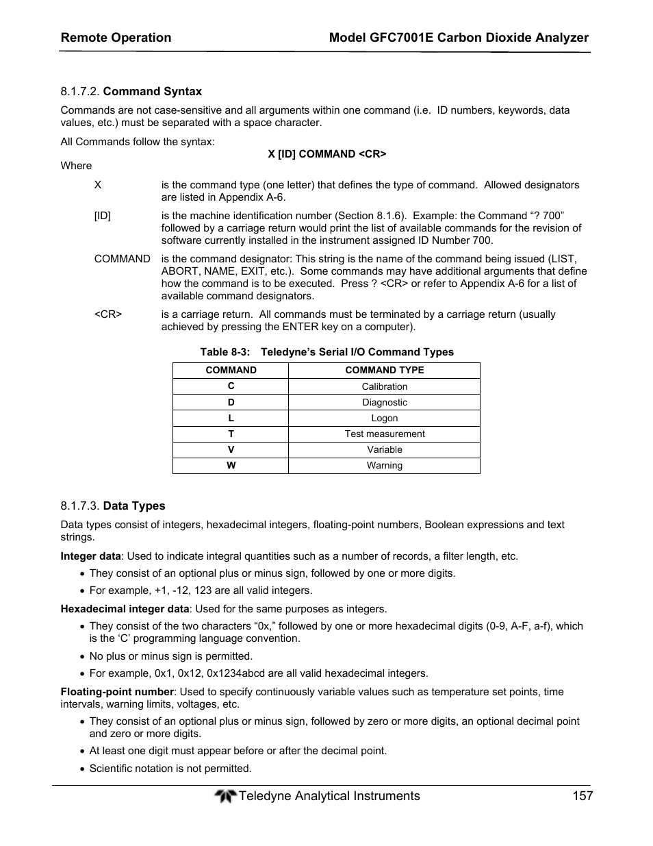 Teledyne GFC-7001E - Trace CO Analyzer User Manual | Page 157 / 321