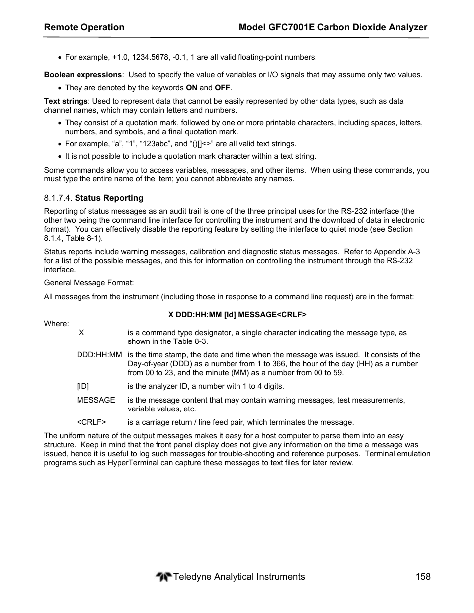 Teledyne GFC-7001E - Trace CO Analyzer User Manual | Page 158 / 321