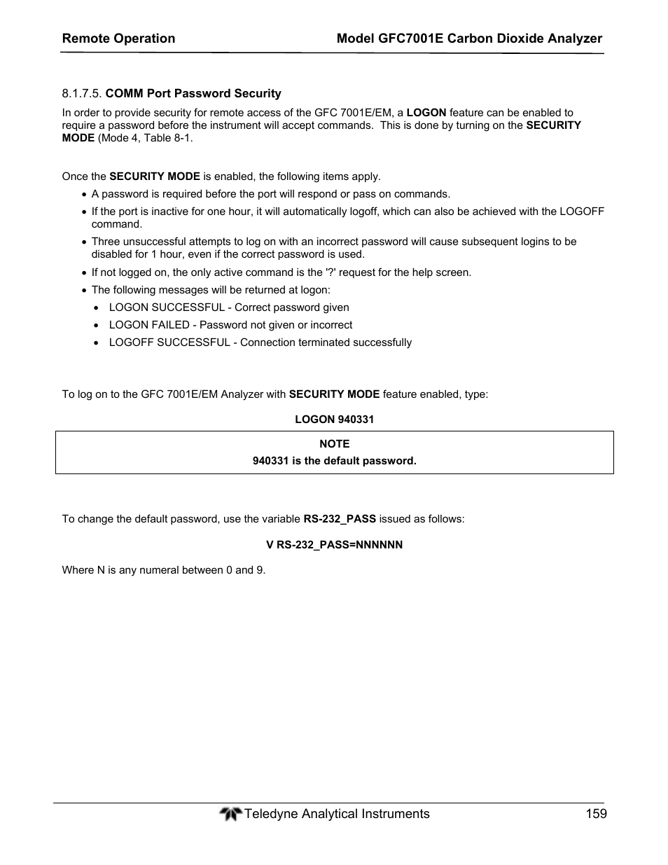 Teledyne GFC-7001E - Trace CO Analyzer User Manual | Page 159 / 321