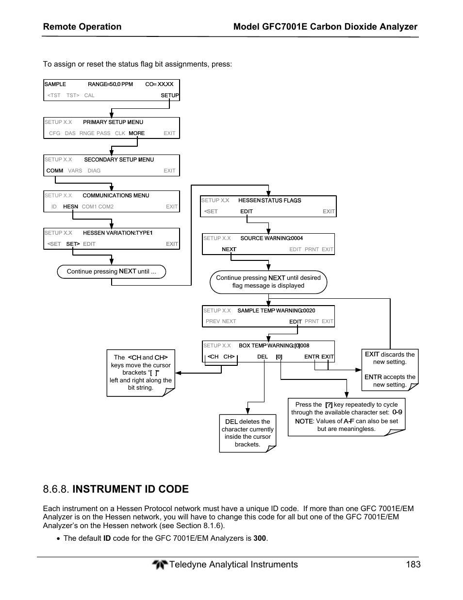 Instrument id code | Teledyne GFC-7001E - Trace CO Analyzer User Manual | Page 183 / 321