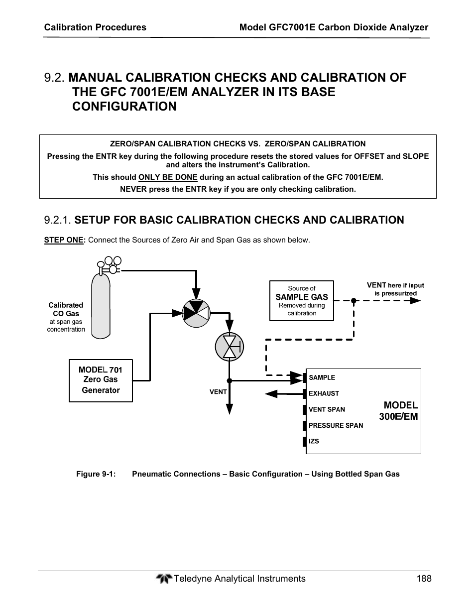 Setup for basic calibration checks and calibration | Teledyne GFC-7001E - Trace CO Analyzer User Manual | Page 188 / 321