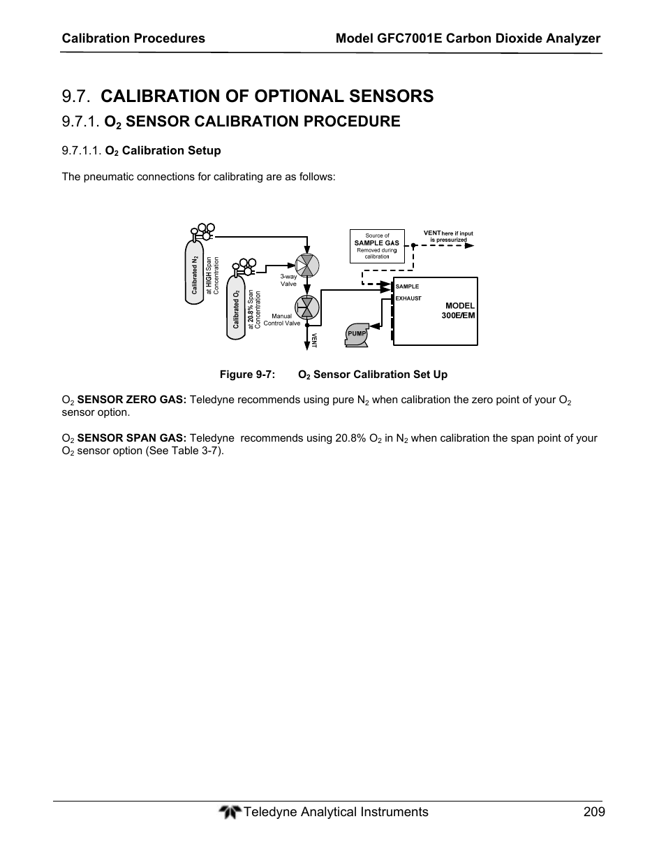 Calibration of optional sensors, Sensor calibration procedure | Teledyne GFC-7001E - Trace CO Analyzer User Manual | Page 209 / 321