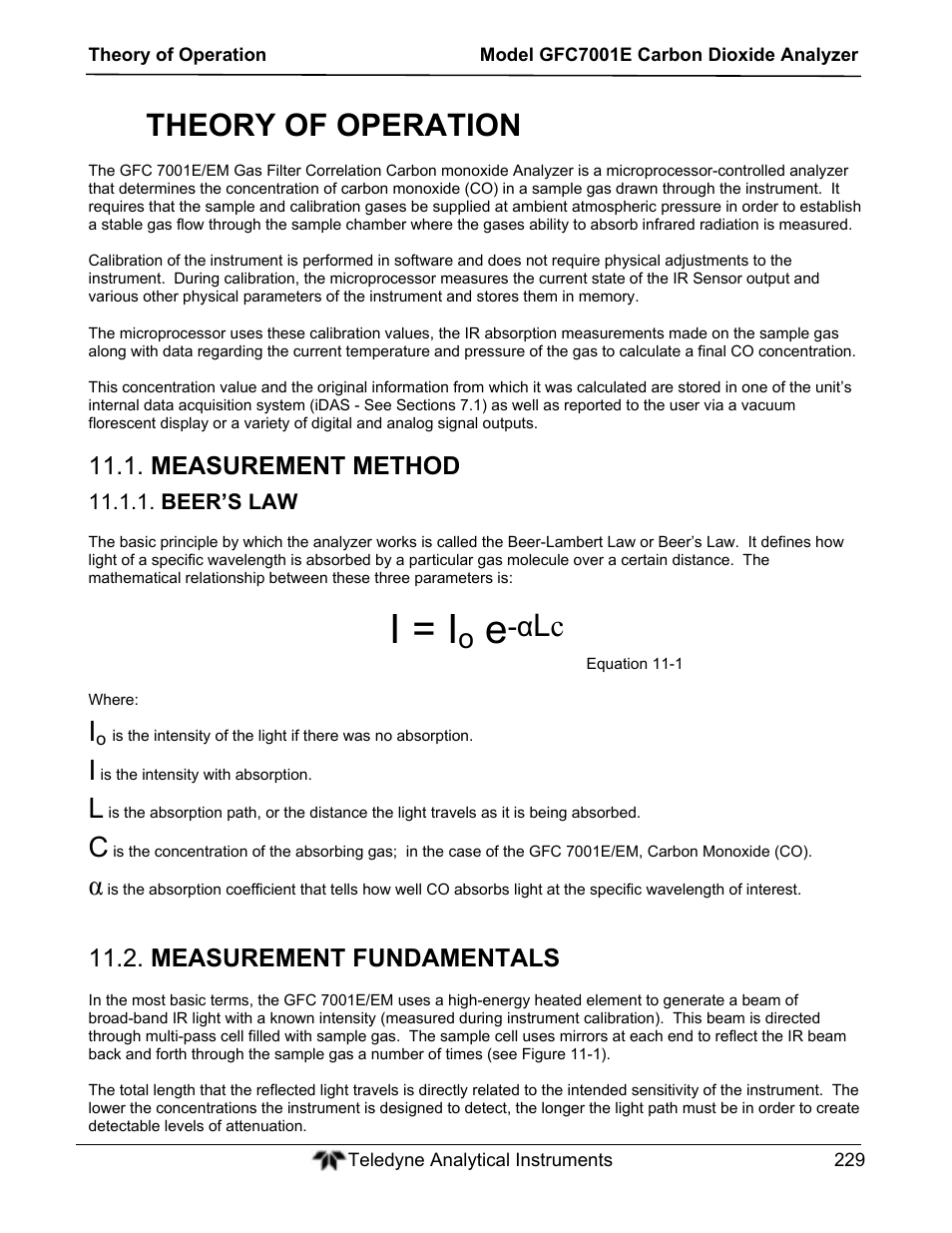 I = i, Theory of operation | Teledyne GFC-7001E - Trace CO Analyzer User Manual | Page 229 / 321