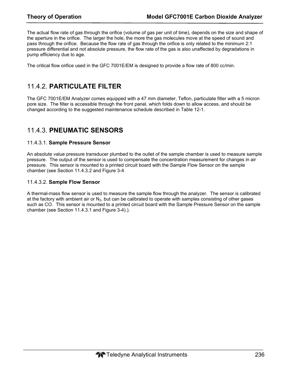 Particulate filter, Pneumatic sensors | Teledyne GFC-7001E - Trace CO Analyzer User Manual | Page 236 / 321
