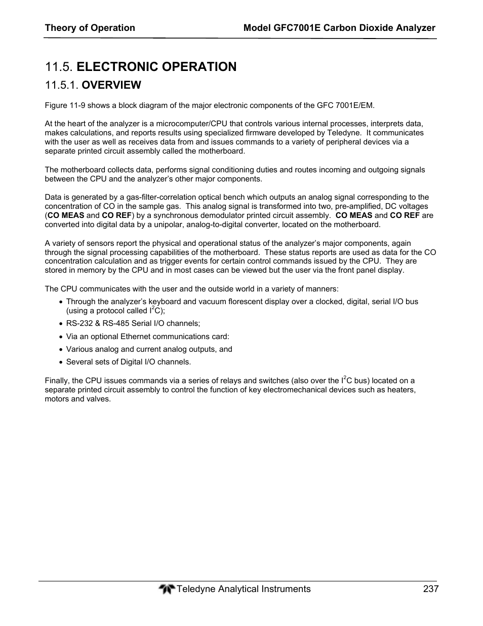 Electronic operation, Overview | Teledyne GFC-7001E - Trace CO Analyzer User Manual | Page 237 / 321