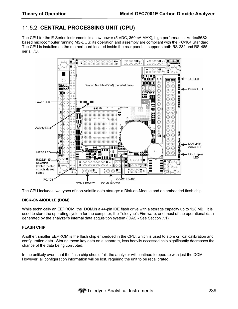 Central processing unit (cpu) | Teledyne GFC-7001E - Trace CO Analyzer User Manual | Page 239 / 321