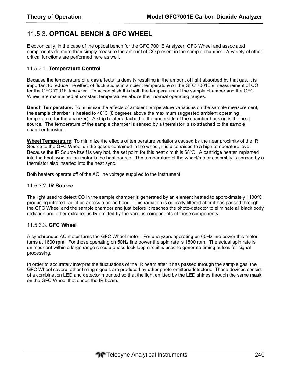 Optical bench & gfc wheel | Teledyne GFC-7001E - Trace CO Analyzer User Manual | Page 240 / 321