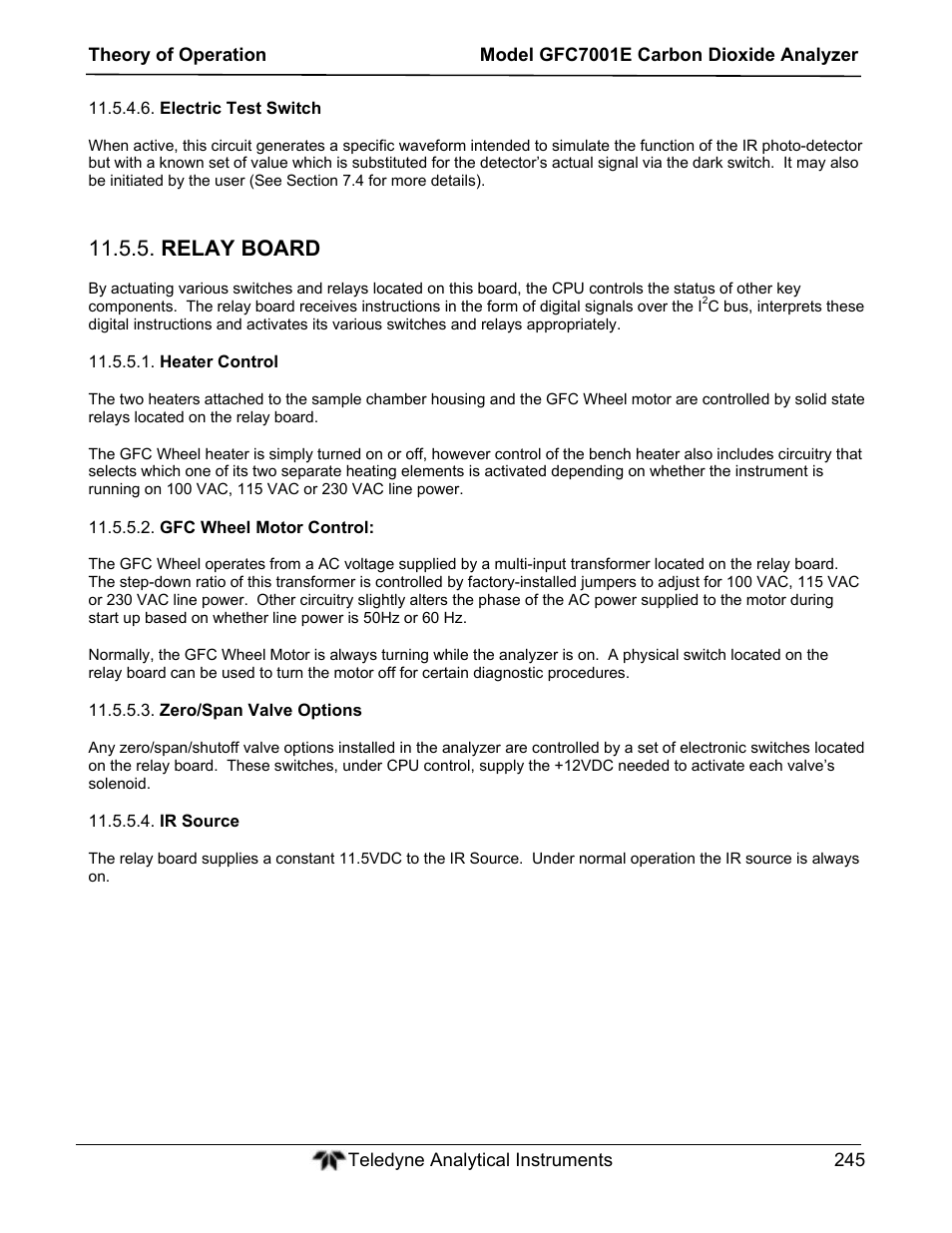 Relay board | Teledyne GFC-7001E - Trace CO Analyzer User Manual | Page 245 / 321
