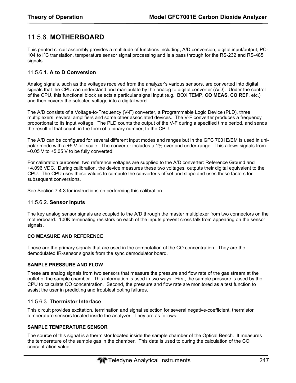Motherboard | Teledyne GFC-7001E - Trace CO Analyzer User Manual | Page 247 / 321