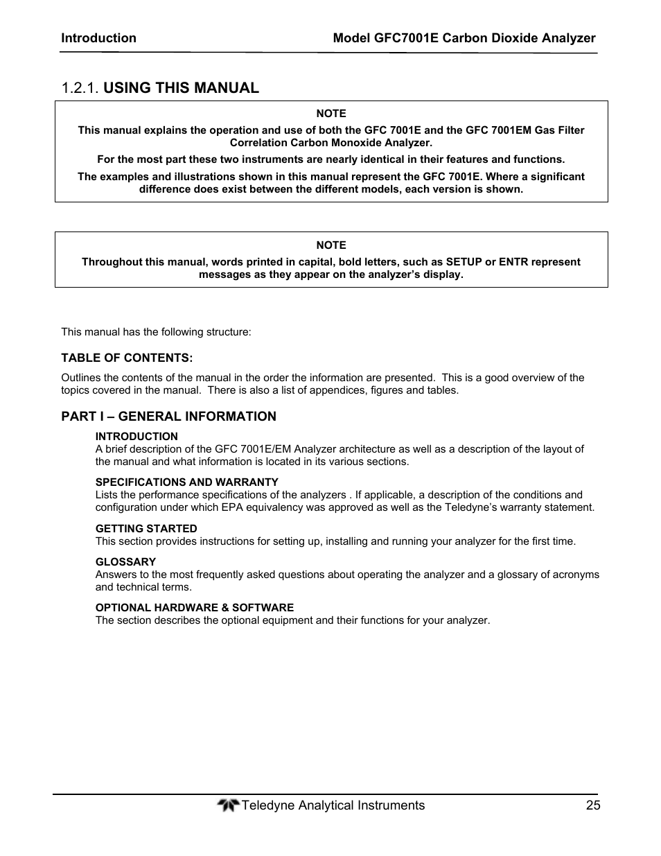 Using this manual | Teledyne GFC-7001E - Trace CO Analyzer User Manual | Page 25 / 321