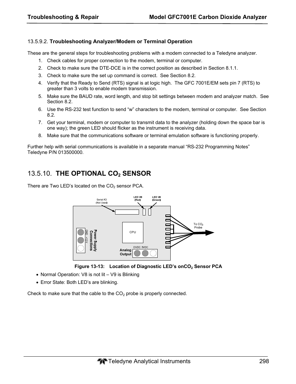 The optional co, Sensor | Teledyne GFC-7001E - Trace CO Analyzer User Manual | Page 298 / 321