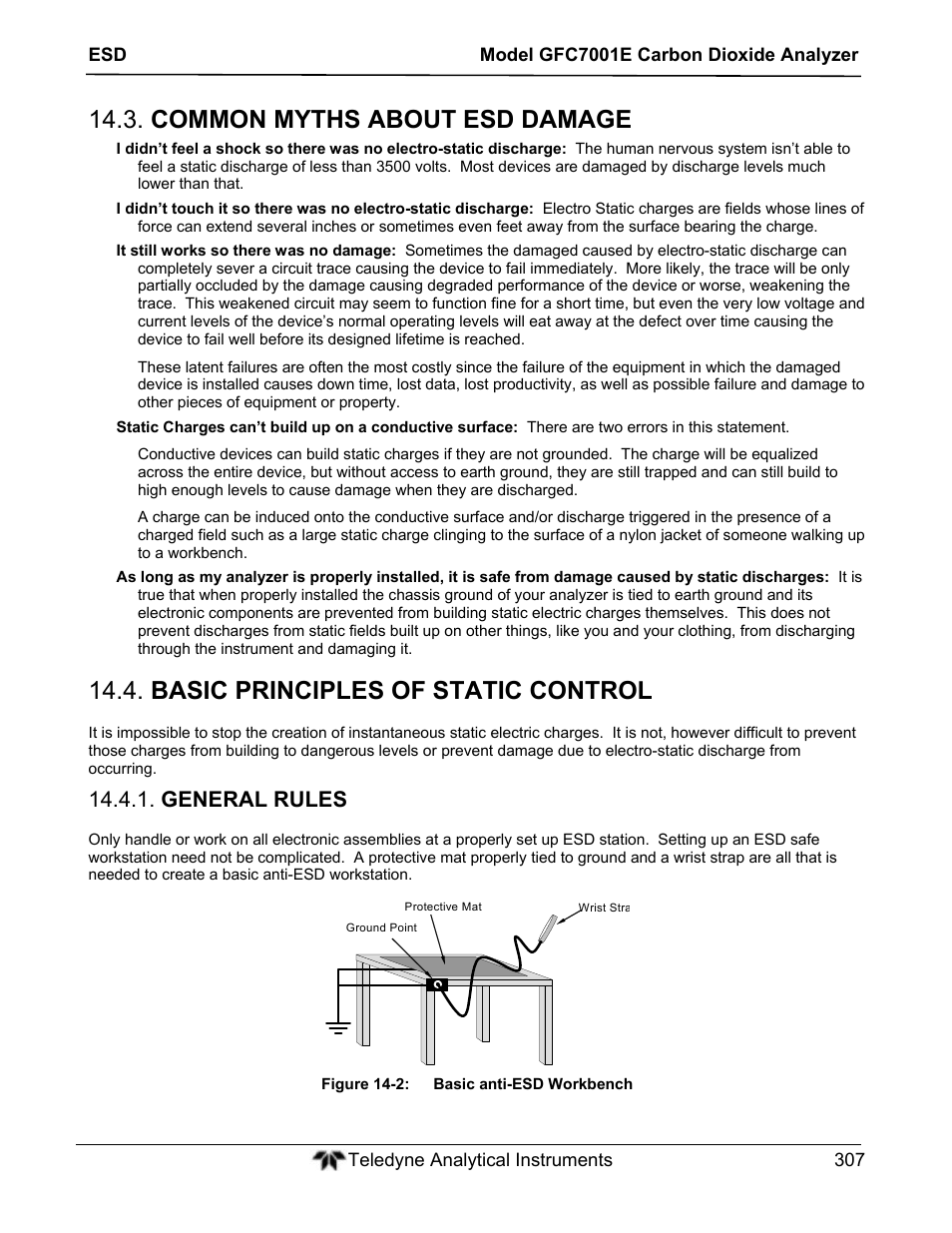 Common myths about esd damage, Basic principles of static control, General rules | Teledyne GFC-7001E - Trace CO Analyzer User Manual | Page 307 / 321