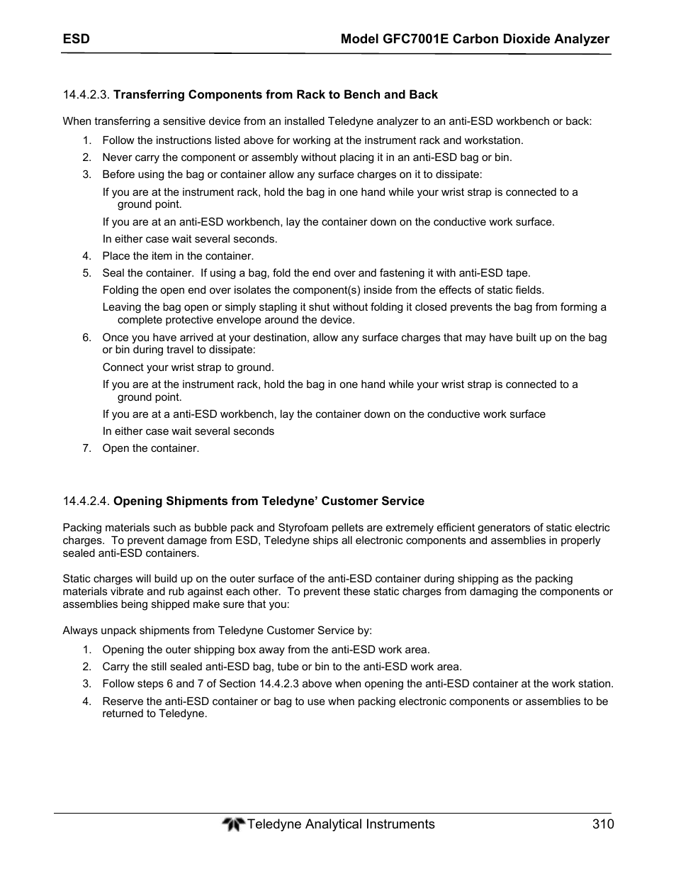 Teledyne GFC-7001E - Trace CO Analyzer User Manual | Page 310 / 321