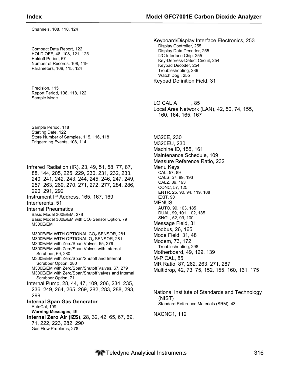 Teledyne GFC-7001E - Trace CO Analyzer User Manual | Page 316 / 321
