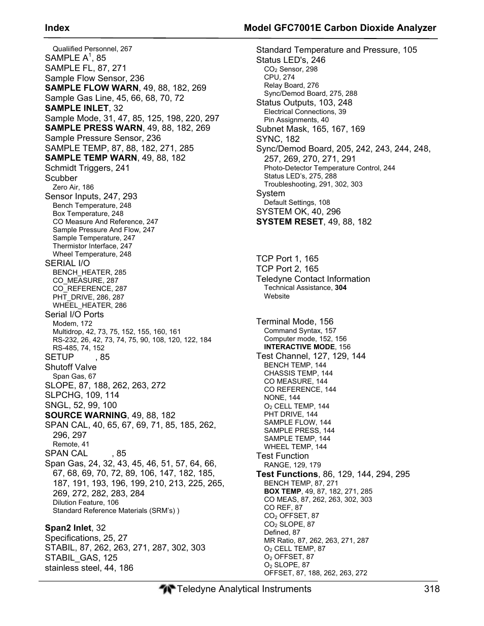 Teledyne GFC-7001E - Trace CO Analyzer User Manual | Page 318 / 321